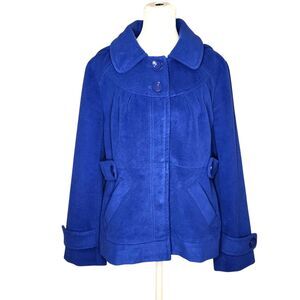 Tulle Anthropologie Royal Blue Hooded Peacoat Geometric Print Lining XL Retro